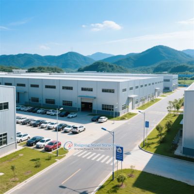 คลังสินค้าโครงสร้างเหล็กแบบกำหนดเอง ทนทานต่อลมแรง อายุการใช้งาน 50+ ปี