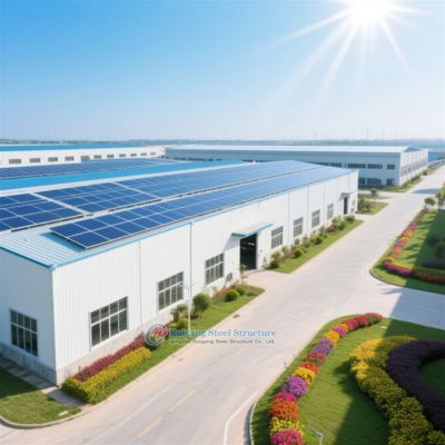 คลังสินค้าโครงสร้างเหล็กแบบกำหนดเอง ดีไซน์ทันสมัย น้ำหนักเบา